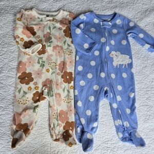 Carter's Child Of Mine Fleece Fleece Footed Sleeper Pajamas Floral Sheep 3-6m